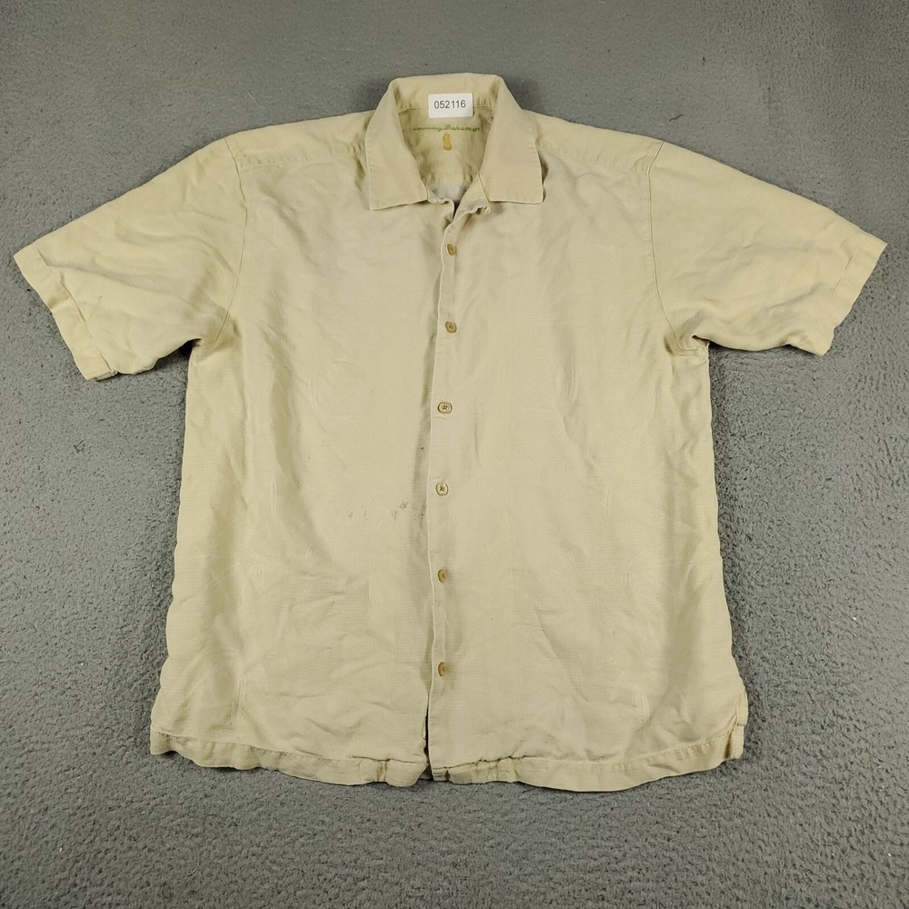 Tommy Bahama Shirt Mens Medium Yellow Hawaiian Button Up Short Sleeve *